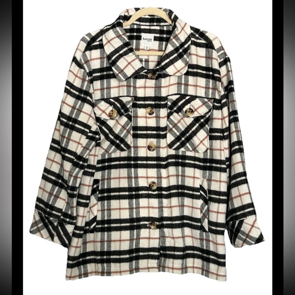 Kensie Jeans Women’s Black Plaid Shacket Flannel Shirt Pockets Jacket Size XL - Picture 1 of 6